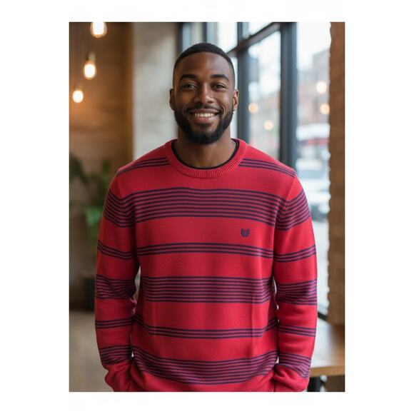 Chaps Men’s Red Navy Striped Cotton Sweater Preppy size XXL - Picture 1 of 6